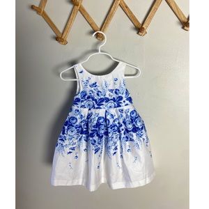 Janie and Jack Bow Dress White Blue Floral size 12-18 months